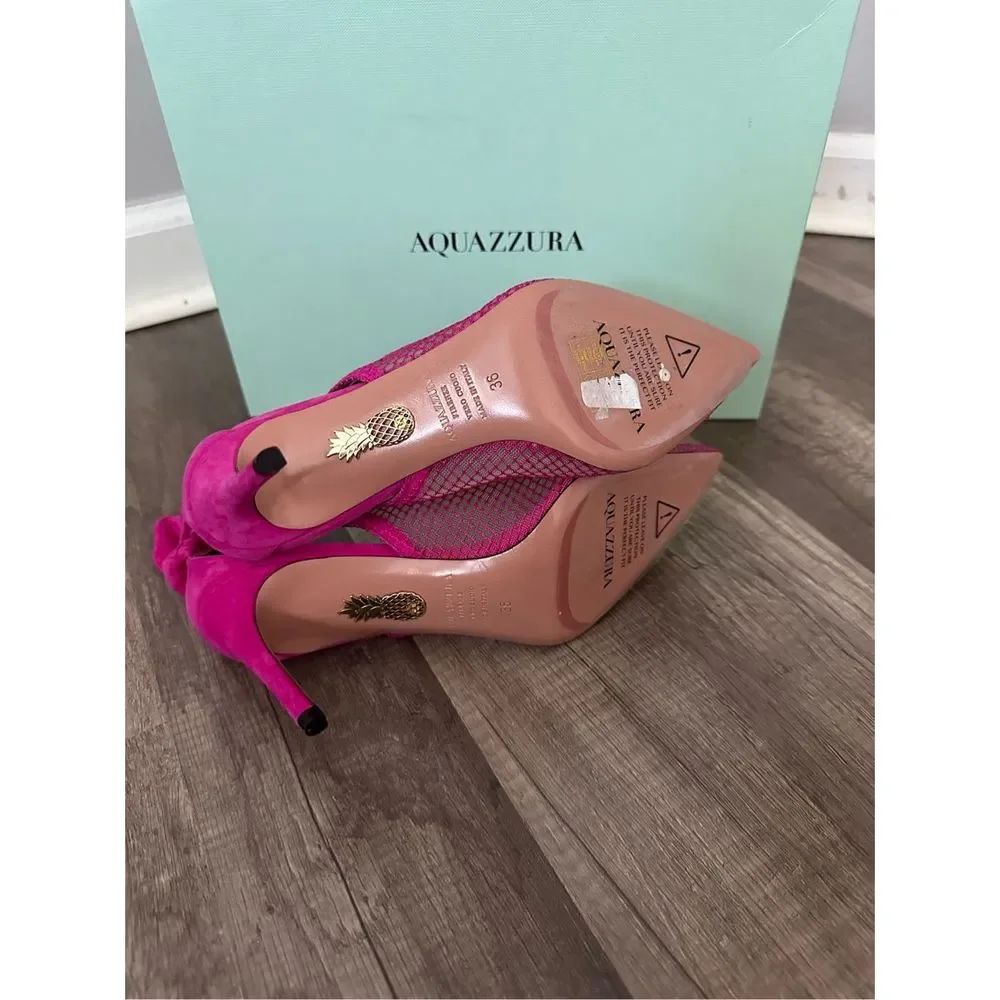 AQUAZZURA Bow Tie mesh and suede 105 pumps - Picture 11 of 12